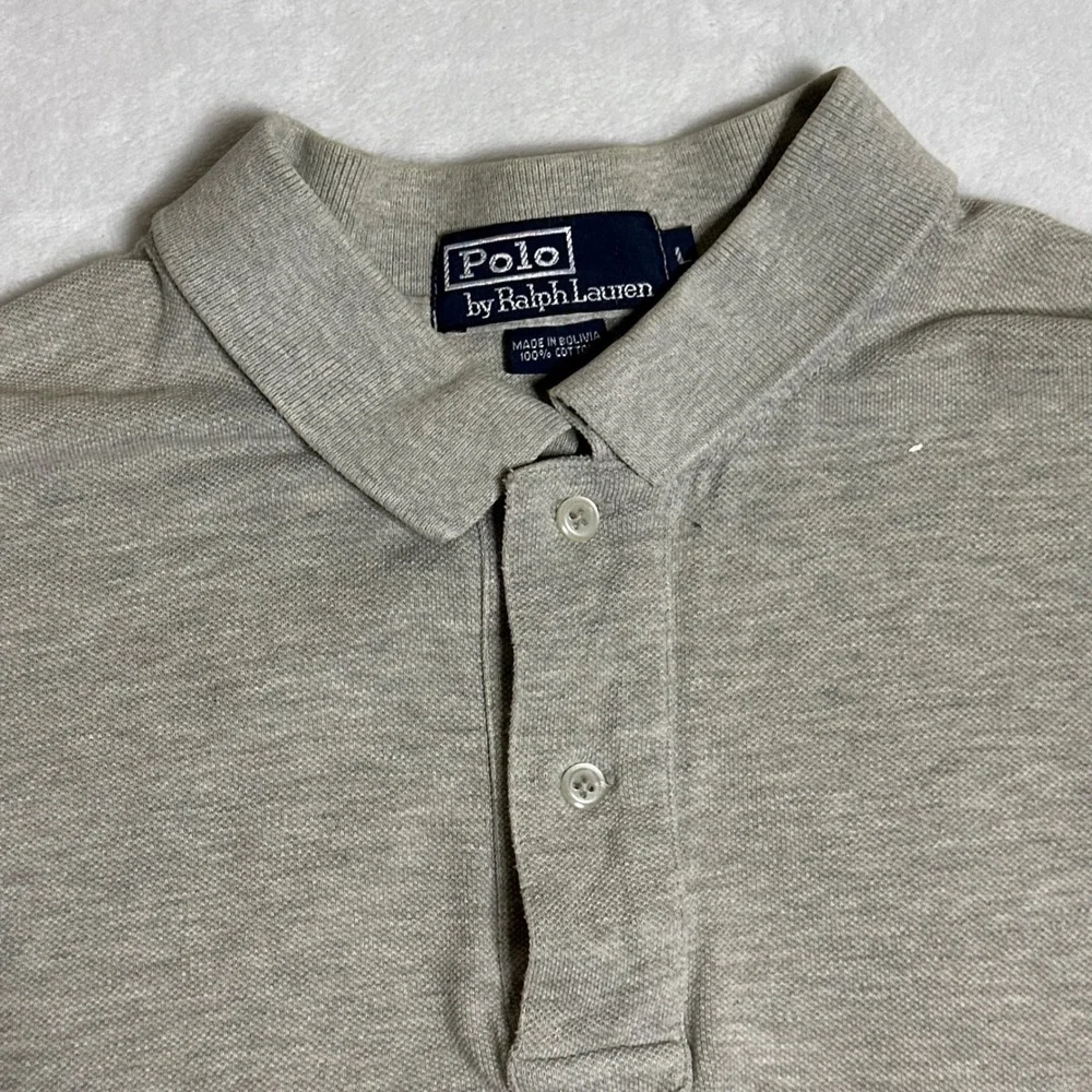 Vintage Polo Ralph Lauren Men's Large Heather Gray Polo Shirt Navy Pony 90s